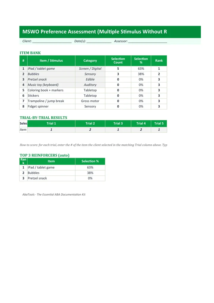 Preview: Automated Excel Preference Assessment