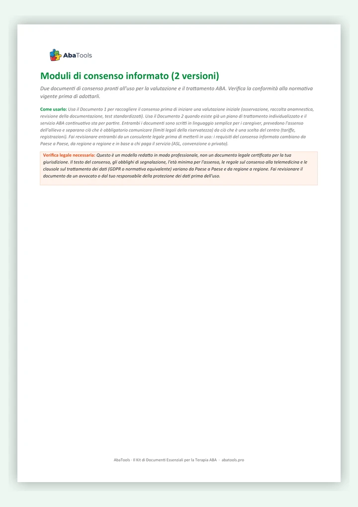 Anteprima: moduli di consenso informato