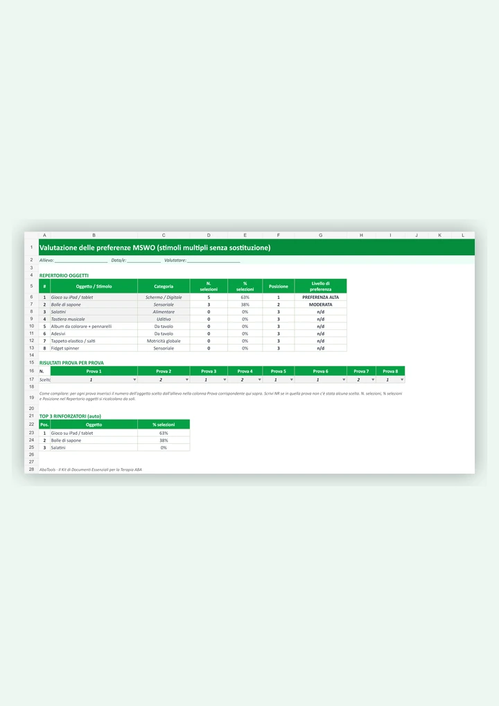 Anteprima: valutazione automatizzata delle preferenze in Excel